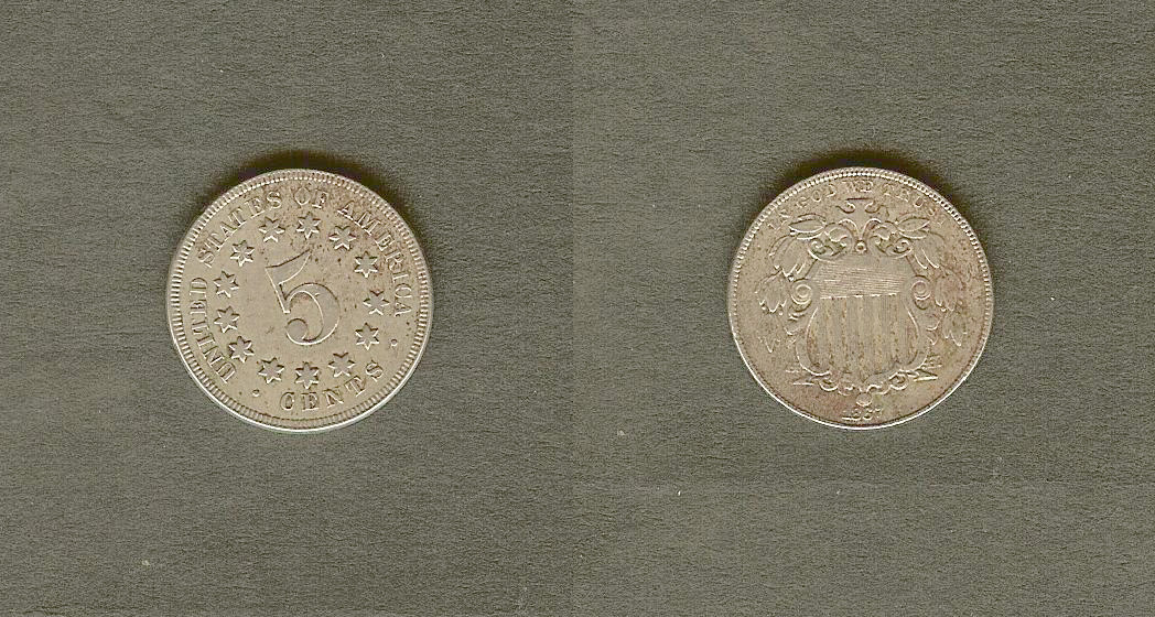 USA 5 cents Shield Nickel 1867 VF+